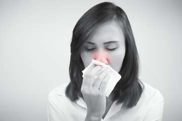 Asian caucasian woman with flu, Cold, Concept with Healthcare And Medicine.