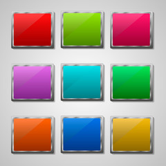 Rectangular multicolored buttons in metal frame on a white background