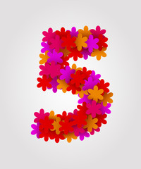 Floral numbers. Colorful flowers. Number 5