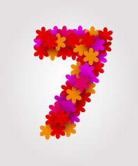 Floral numbers. Colorful flowers. Number 7