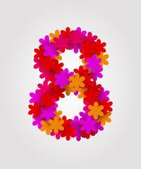 Floral numbers. Colorful flowers. Number 8