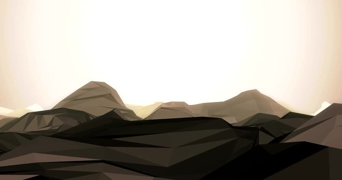 Low Poly Mountain Landscape Zoom In Animated 4k Rendered Intro Video in Golden Glow With Regulated Camera Speed