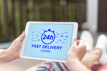 Fast delivery concept on a tablet