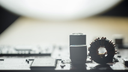 Close up of Electronic Circuits in Technology on  
Mainboard (Main board,cpu motherboard,logic...