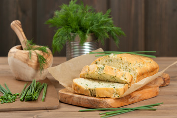 Homebaked Cake With Parmesan, Dill, Chives.