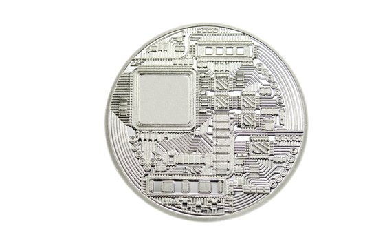 Shiny Bitcoin coin on clear white background