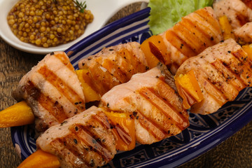 Grilled salmon skewer
