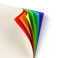 Rrainbow colored curled document corner