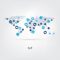 Internet of Things, Cloud Computing Design Concept with Icons - Digital Network Connections, Technology Background