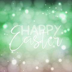 Naklejka na ściany i meble Happy Easter welcome sign. Vector typography in fresh colors for your design. Vintage lettering on blurred bokeh green background.