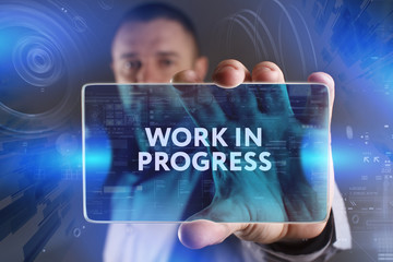 Business, Technology, Internet and network concept. Young businessman working on a virtual screen...