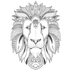  illustration of lion with tribal mandala patterns. Use for print, t-shirts.