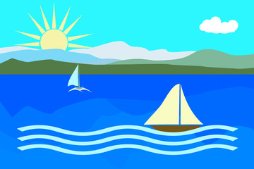 Fototapeta na wymiar summer landscape sea with boats vector