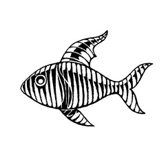 Vectorized Ink Sketch of a Striped Fish
