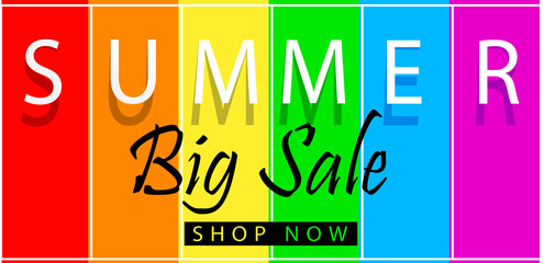 Summer big sale banner on spectrum colorfull background. Vector template design