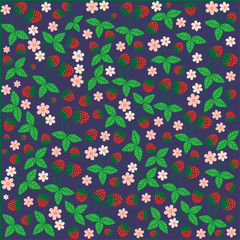 seamless pattern floral flower strawberries berries garden background