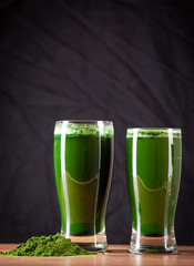 Young barley and chlorella spirulina. Detox superfood.