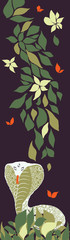 Bookmark. Snake and Flowers. Creative Hand Drawn Textures