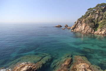 Mediterranean view, sea and cliffs in Blanes, Costa Brava, province Girona, Catalonia, Spain.
