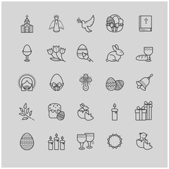 Outline icons set - easter symbols, spring