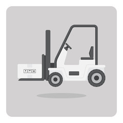 Vector of flat icon, Forklift Truck with box on isolated background
