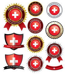 Obraz premium Made in Switzerland Seal, Swiss Flag (Vector Art)