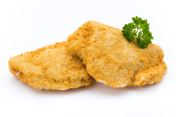 Fried chicken nuggets isolated on white.