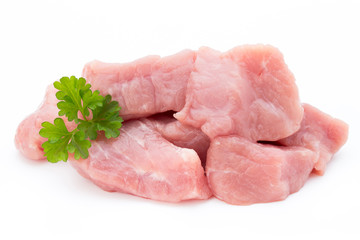 fresh meat on slice on the white background.