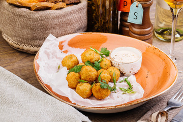 Deep Fried Cheese Balls with sauce