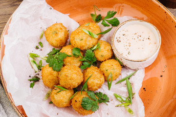 Deep Fried Cheese Balls with sauce