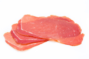 Pork ham slices isolated on white background.