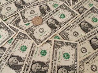 American one dollar bills background, closeup