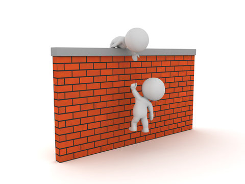 3D Character helping another one get over a wall