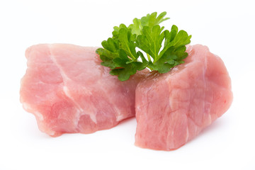 fresh meat on slice on the white background.