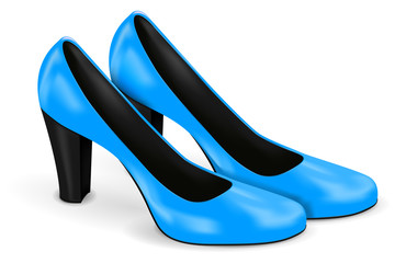 Blue shoes. Women high heels. Vector 3d illustration isolated on white background
