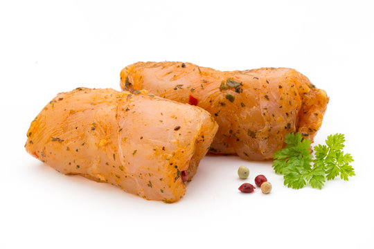 Chiken meat rolls isolated on the white background.