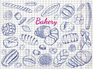 Hand drawn vintage vector illustration - Set of Bakery. Organic food.