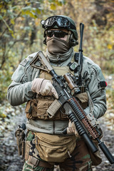 United states Marine Corps special operations command Marine Special Operator also known as Marsoc raider with weapon and tactical radio system