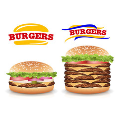 Fast Food Realistic Burger Vector. Set Beautiful Realistic Icons Of Fast Food
