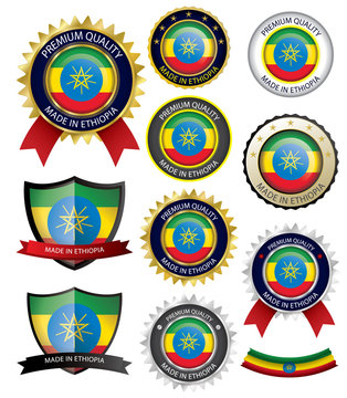 Made in Ethiopia Seal, Ethiopian Flag (Vector Art)