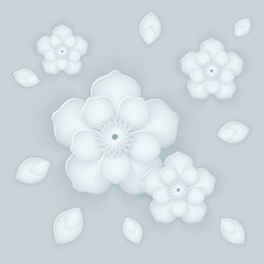 Paper flower background. Vector illustration on light blue
