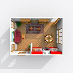 3d rendering of furnished living room apartment