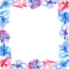 Watercolor Flowers round frame, Hydrangea