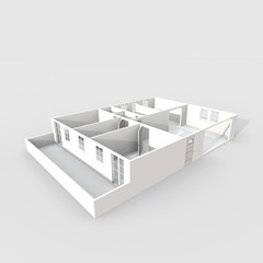 3d rendering of empty paper model home apartment