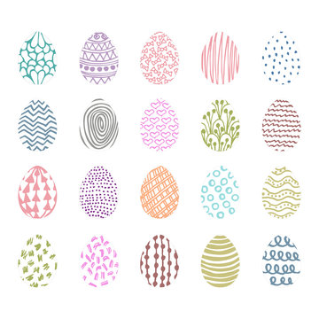 Set of 20 hand drawn ink eggs for Easter greeting card