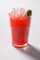 Mojito strawberry cocktail. closeup isolated on white background.
