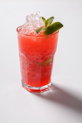 Mojito strawberry cocktail. closeup isolated on white background.