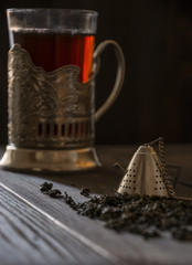 Tea strainer on the background of circles