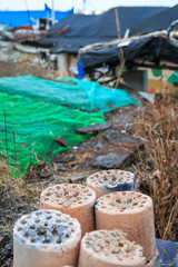 Used coal briquette at shantytown in Seoul, Korea
