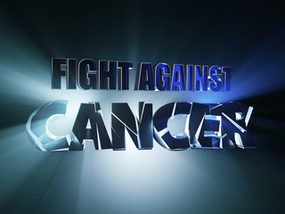 Fight Against Cancer. 3d illustration Banner Design Concept, on blue background.